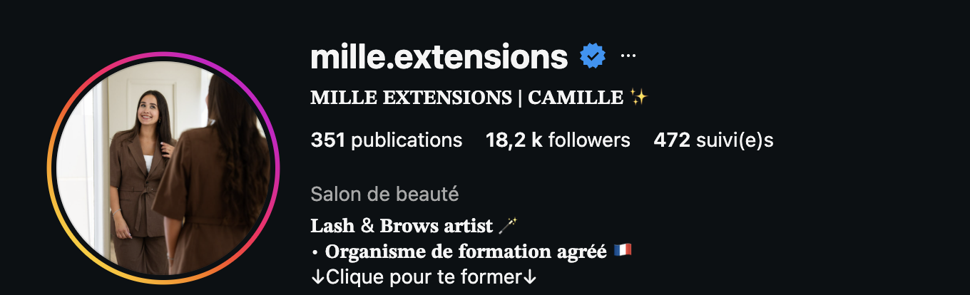 Profil Instagram de Camille, 18 200 abonnés