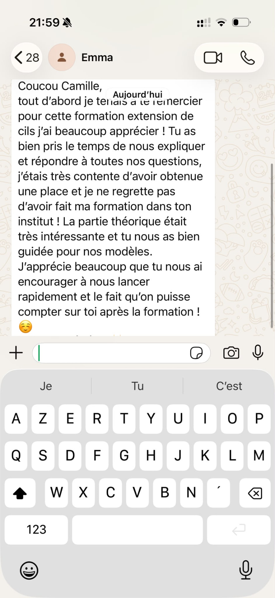 Message de Emma à Camille