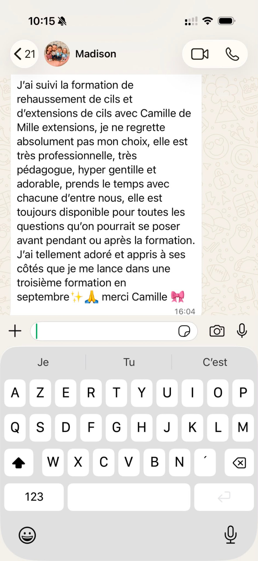 Message de Madison à Camille
